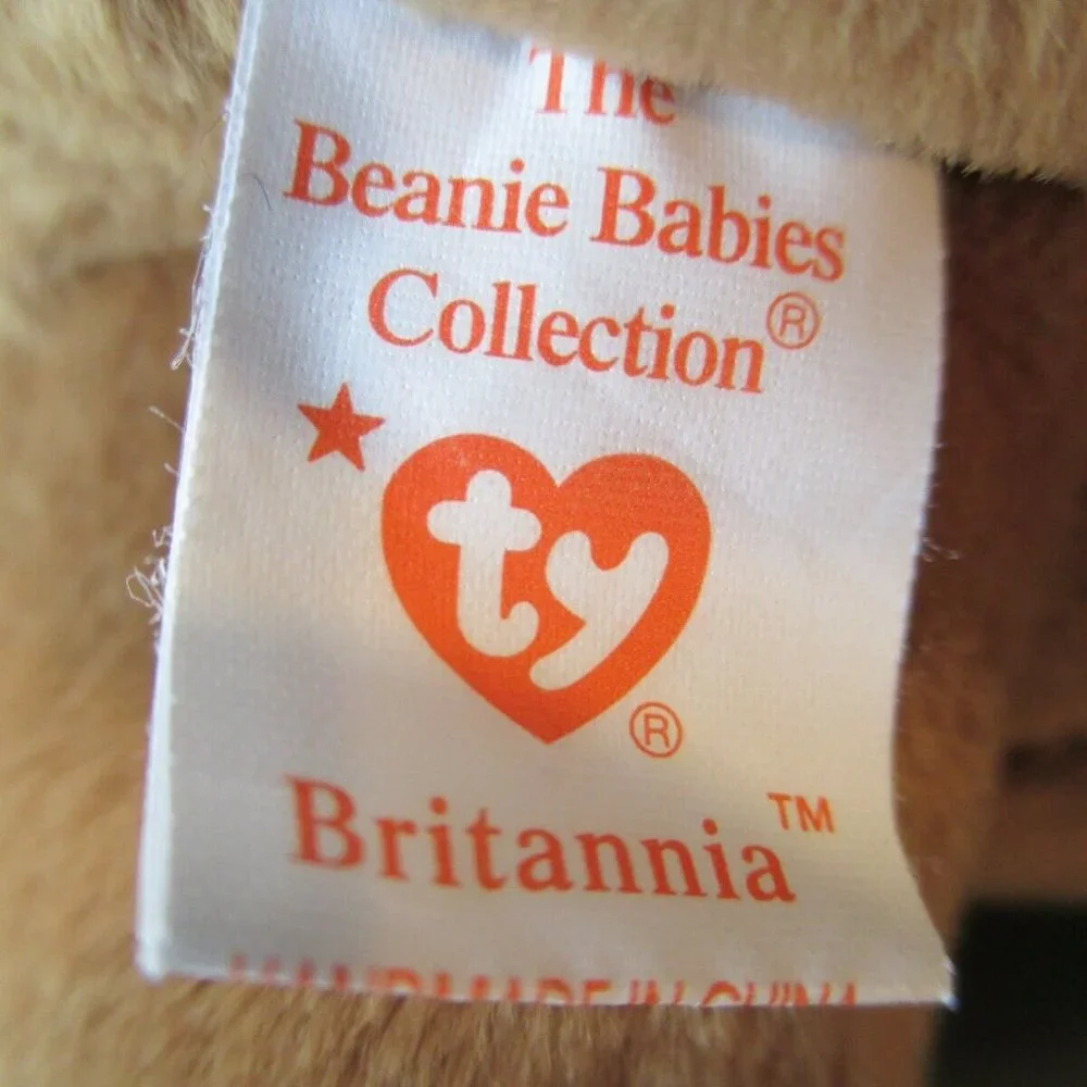 Ty 1997 BRITTANIA‎ Brown Teddy Bear UK FLAG Bean Bag STUFFED Animal Plush Toy